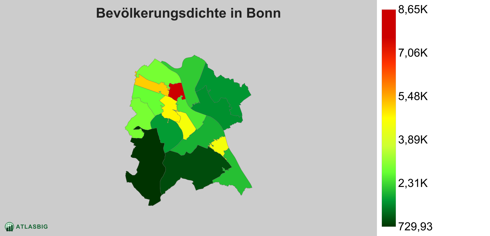 Bevölkerungsdichte in Bonn: Die am dichtesten besiedelten Gebiete