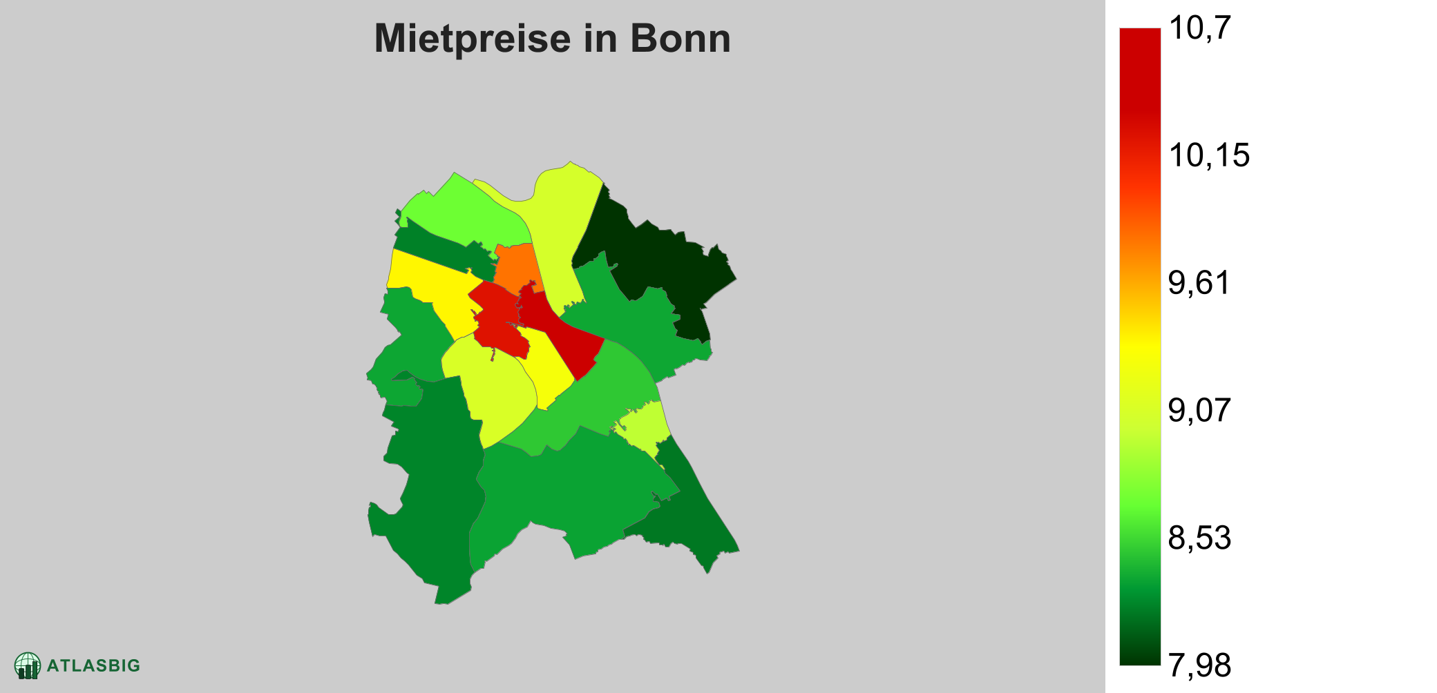 Mietpreise in Bonn: Durchschnittliche Kaltmiete pro m²