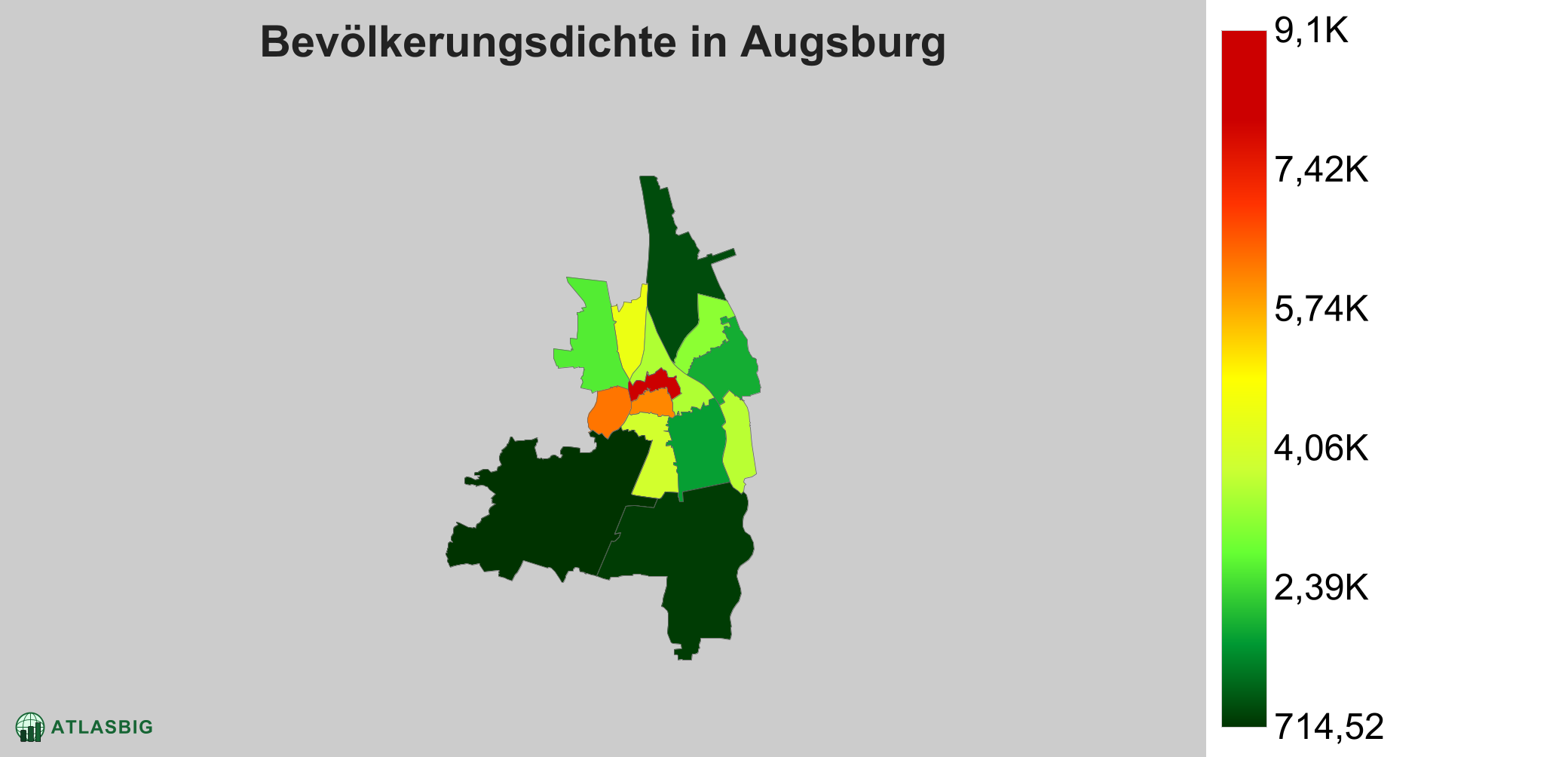 Bevölkerungsdichte in Augsburg: Die am dichtesten besiedelten Gebiete