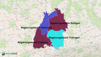 Karte der Regierungsbezirke in Baden-Württemberg Thumbnail