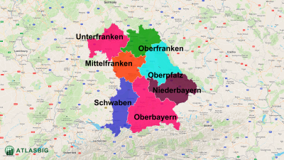 Karte der Regierungsbezirke in Bayern Thumbnail