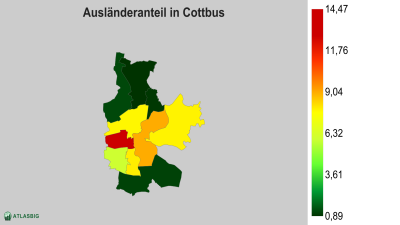 Ausländeranteil in Cottbus nach Postleitzahl Thumbnail