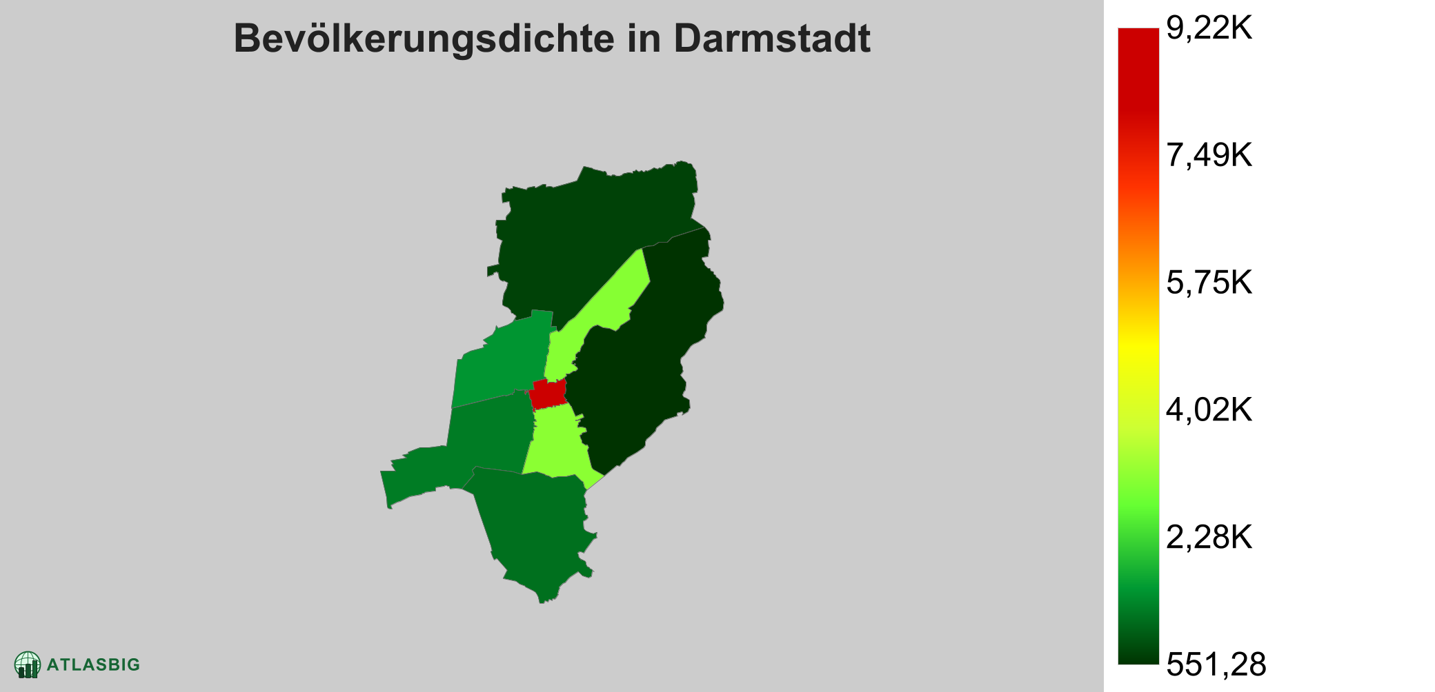 Bevölkerungsdichte in Darmstadt: Die am dichtesten besiedelten Gebiete