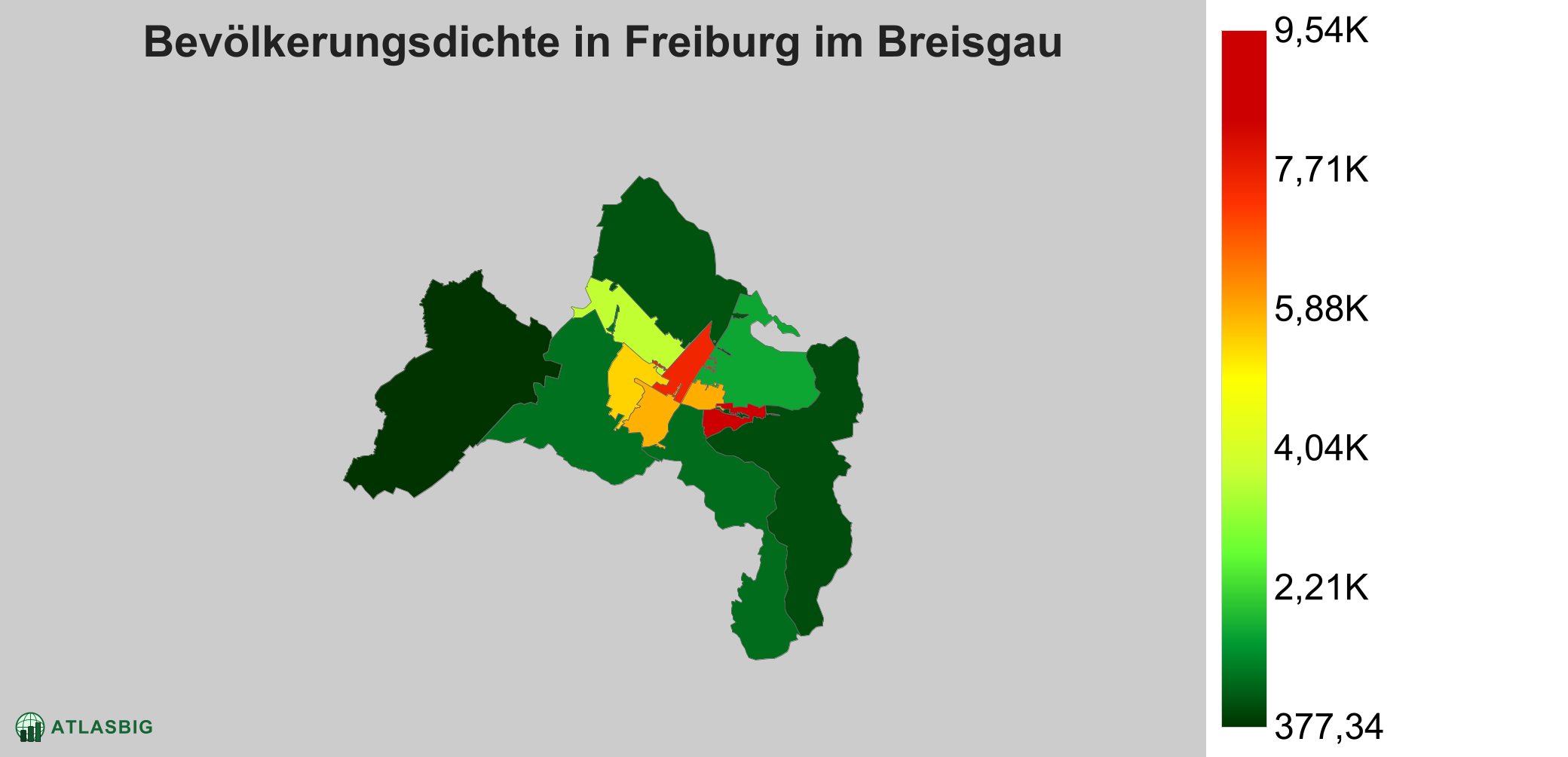 Bevölkerungsdichte in Freiburg im Breisgau: Die am dichtesten besiedelten Gebiete
