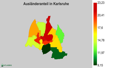 Ausländeranteil in Karlsruhe nach Postleitzahl Thumbnail