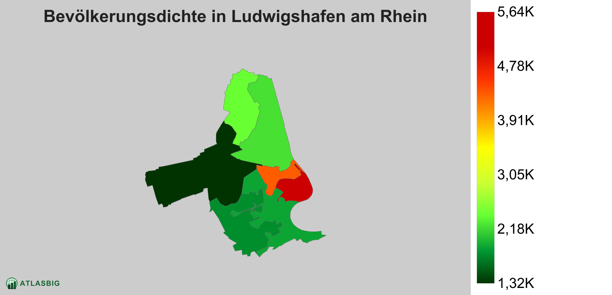 Bevölkerungsdichte in Ludwigshafen am Rhein: Die am dichtesten besiedelten Gebiete