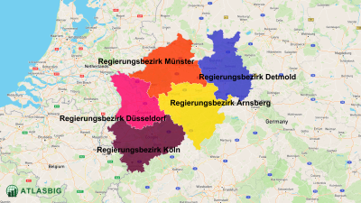 Karte der Regierungsbezirke in Nordrhein-Westfalen Thumbnail