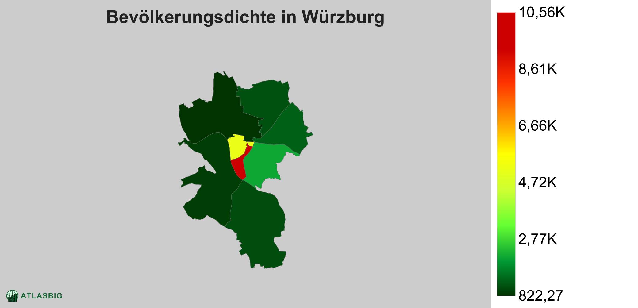 Bevölkerungsdichte in Würzburg: Die am dichtesten besiedelten Gebiete