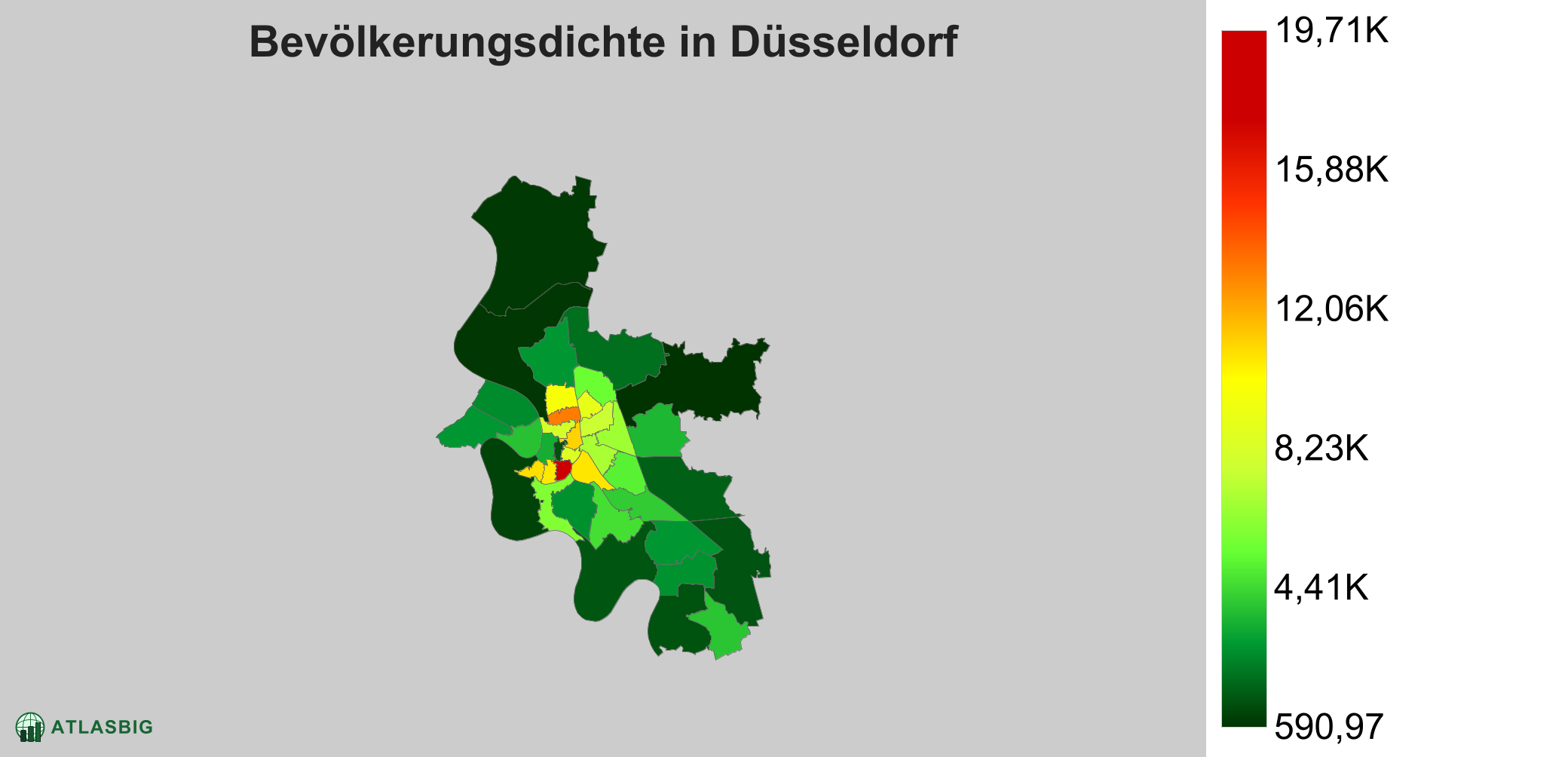 Bevölkerungsdichte in Düsseldorf: Die am dichtesten besiedelten Gebiete