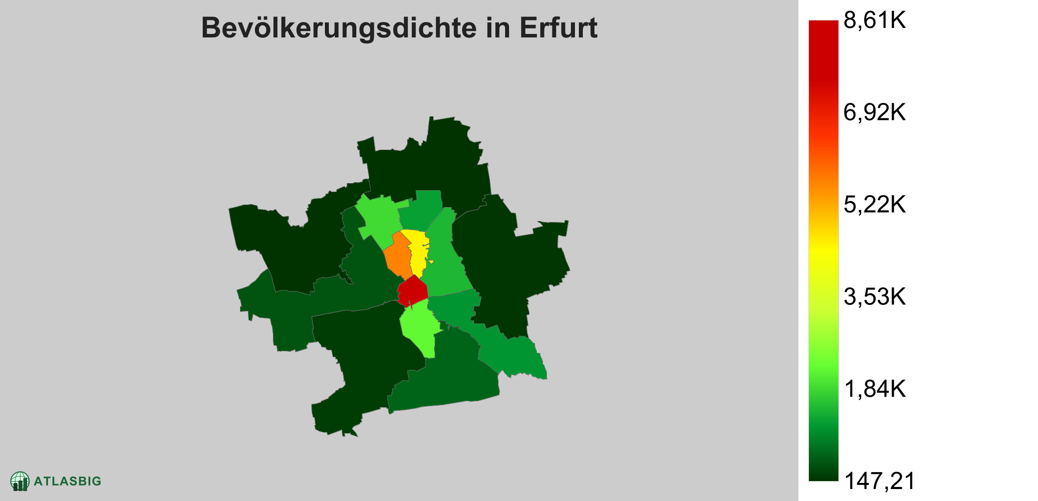 Bevölkerungsdichte in Erfurt: Die am dichtesten besiedelten Gebiete