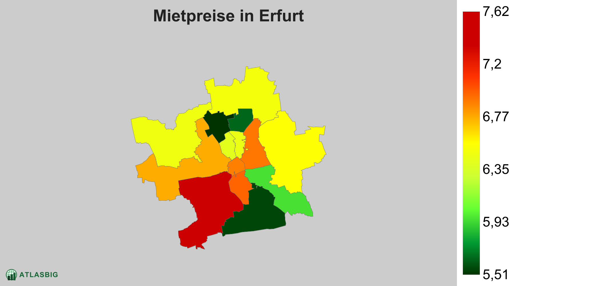 Mietpreise in Erfurt: Durchschnittliche Kaltmiete pro m²