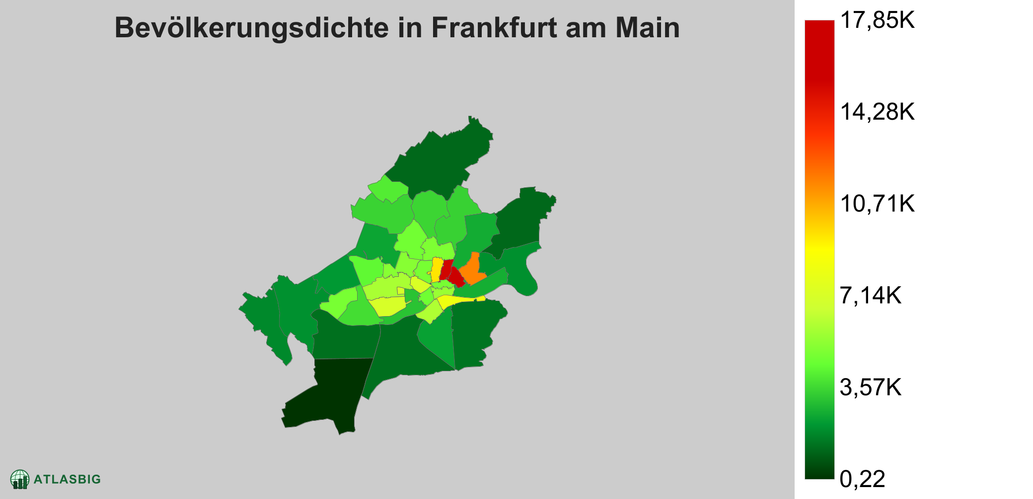 Bevölkerungsdichte in Frankfurt am Main: Die am dichtesten besiedelten Gebiete
