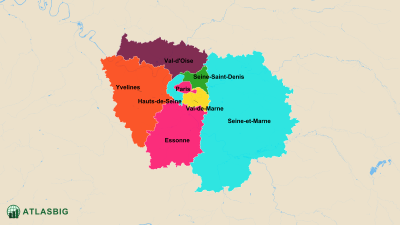Karte der Departements der Île-de-France Thumbnail