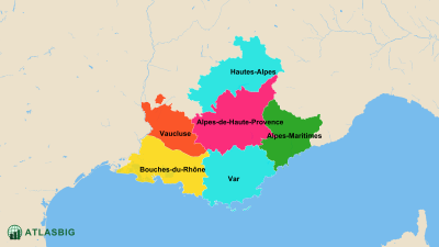 Karte der Departements von Provence-Alpes-Côte d'Azur Thumbnail