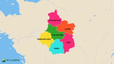 Karte der Départements des Zentrums-Loiretals Thumbnail