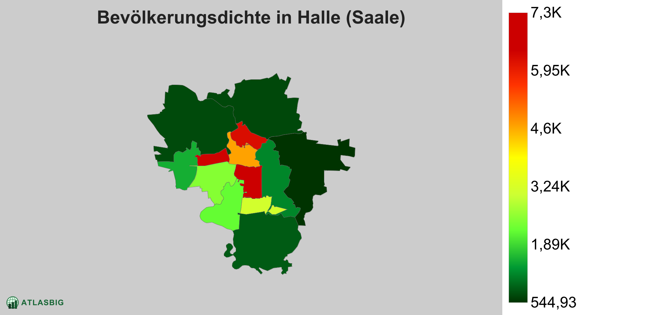 Bevölkerungsdichte in Halle (Saale): Die am dichtesten besiedelten Gebiete