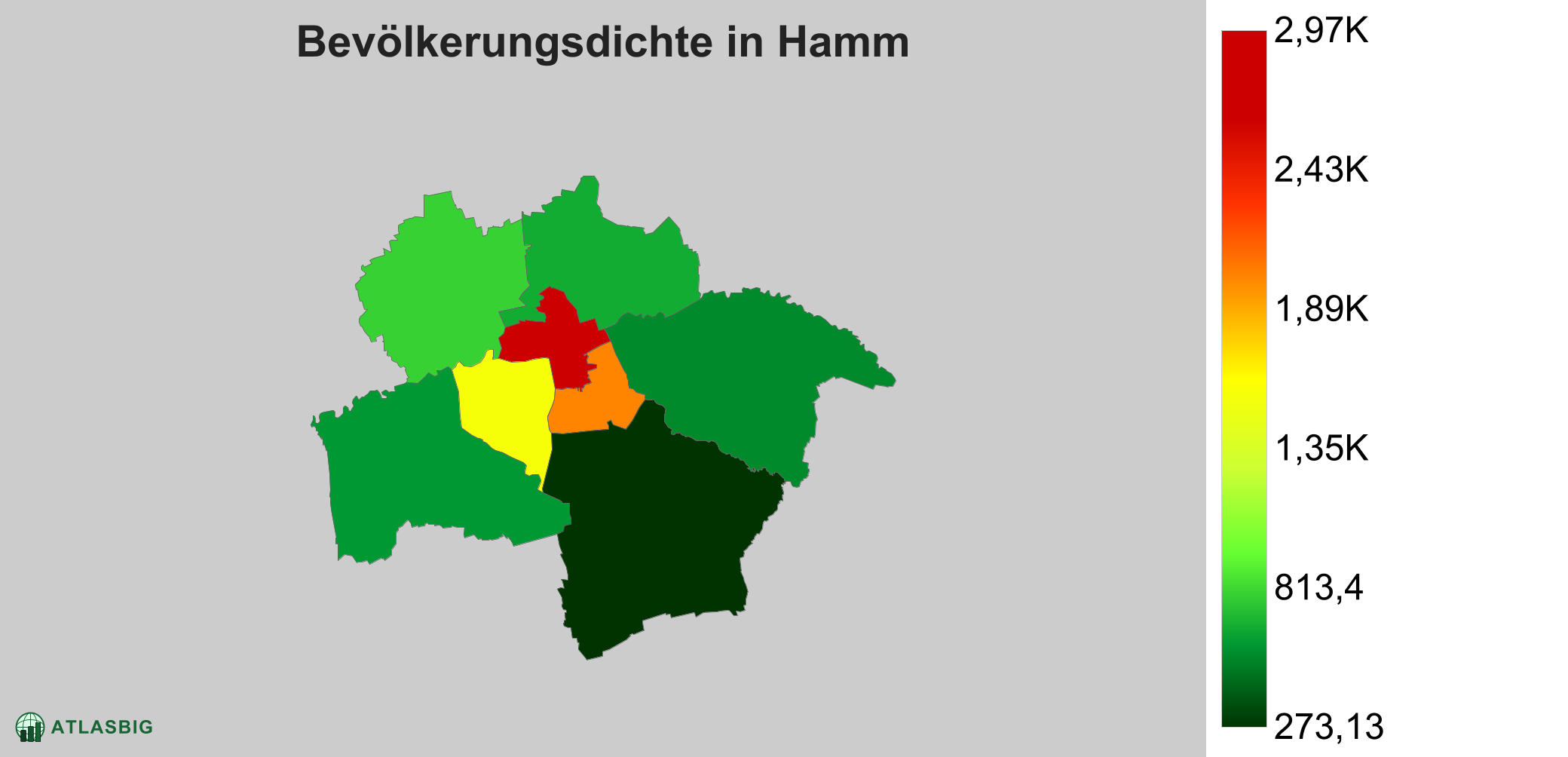 Bevölkerungsdichte in Hamm: Die am dichtesten besiedelten Gebiete
