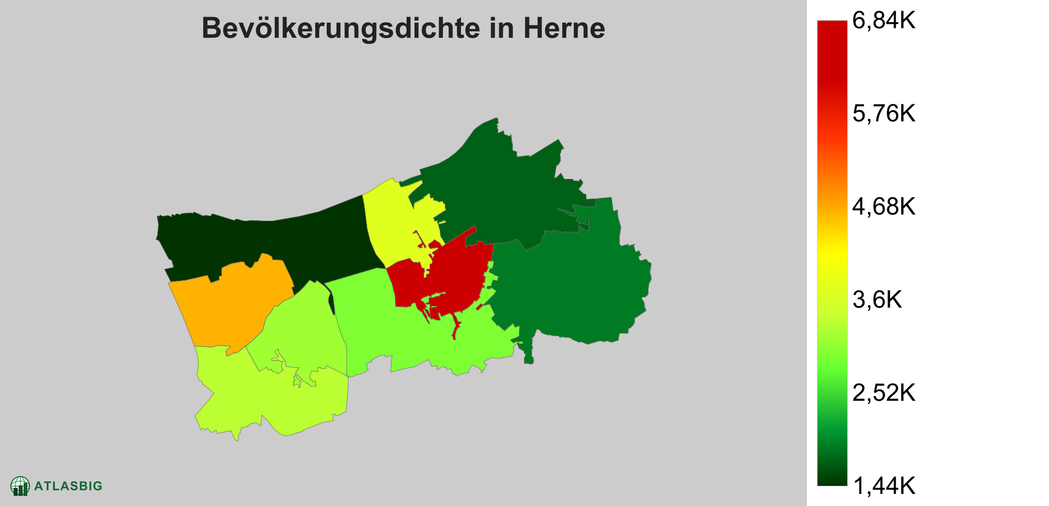 Bevölkerungsdichte in Herne: Die am dichtesten besiedelten Gebiete
