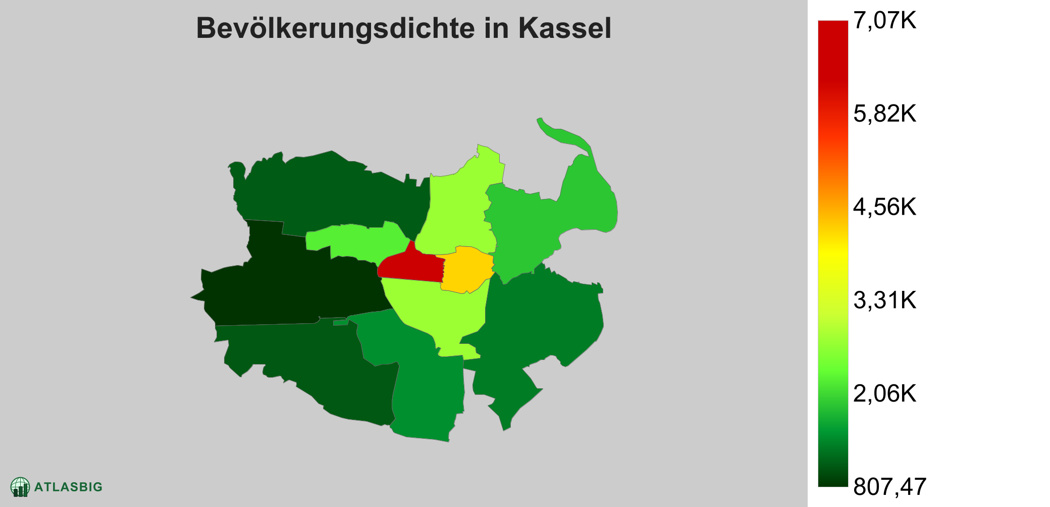 Bevölkerungsdichte in Kassel: Die am dichtesten besiedelten Gebiete