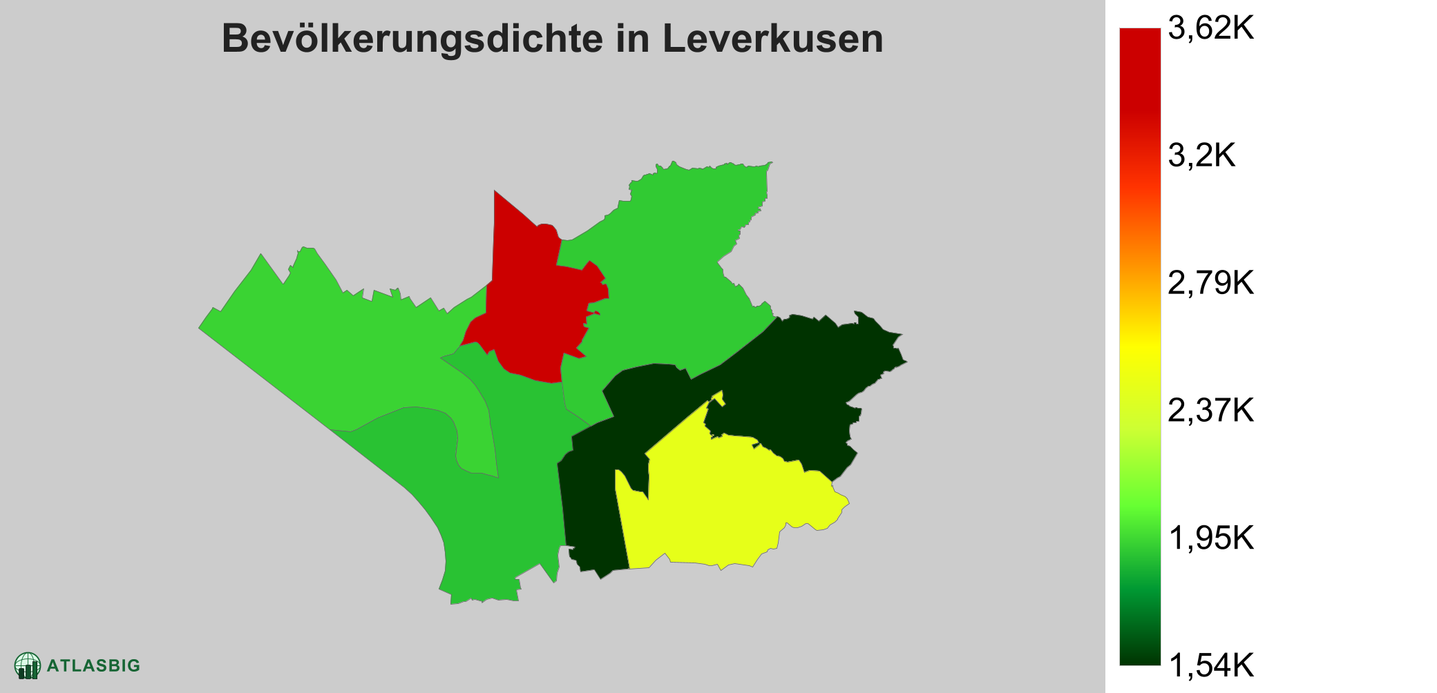 Bevölkerungsdichte in Leverkusen: Die am dichtesten besiedelten Gebiete