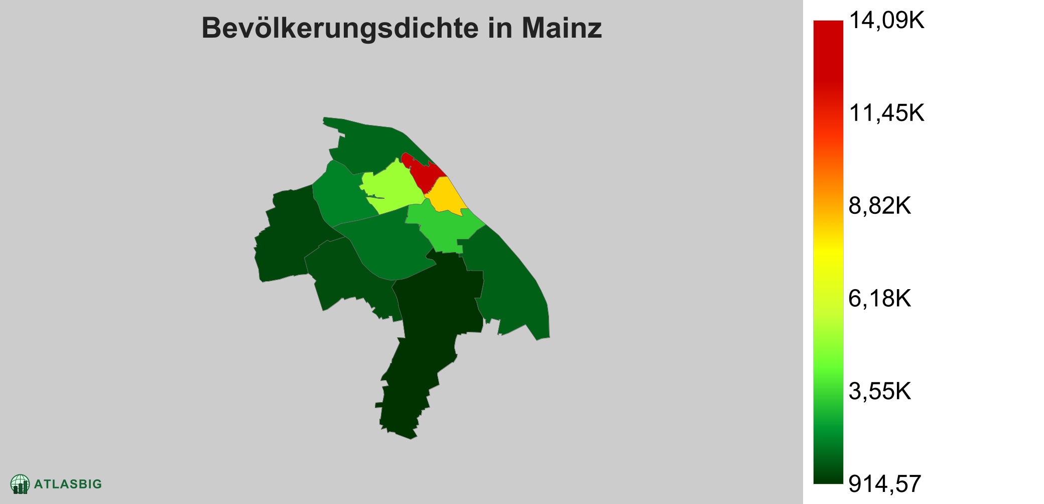 Bevölkerungsdichte in Mainz: Die am dichtesten besiedelten Gebiete