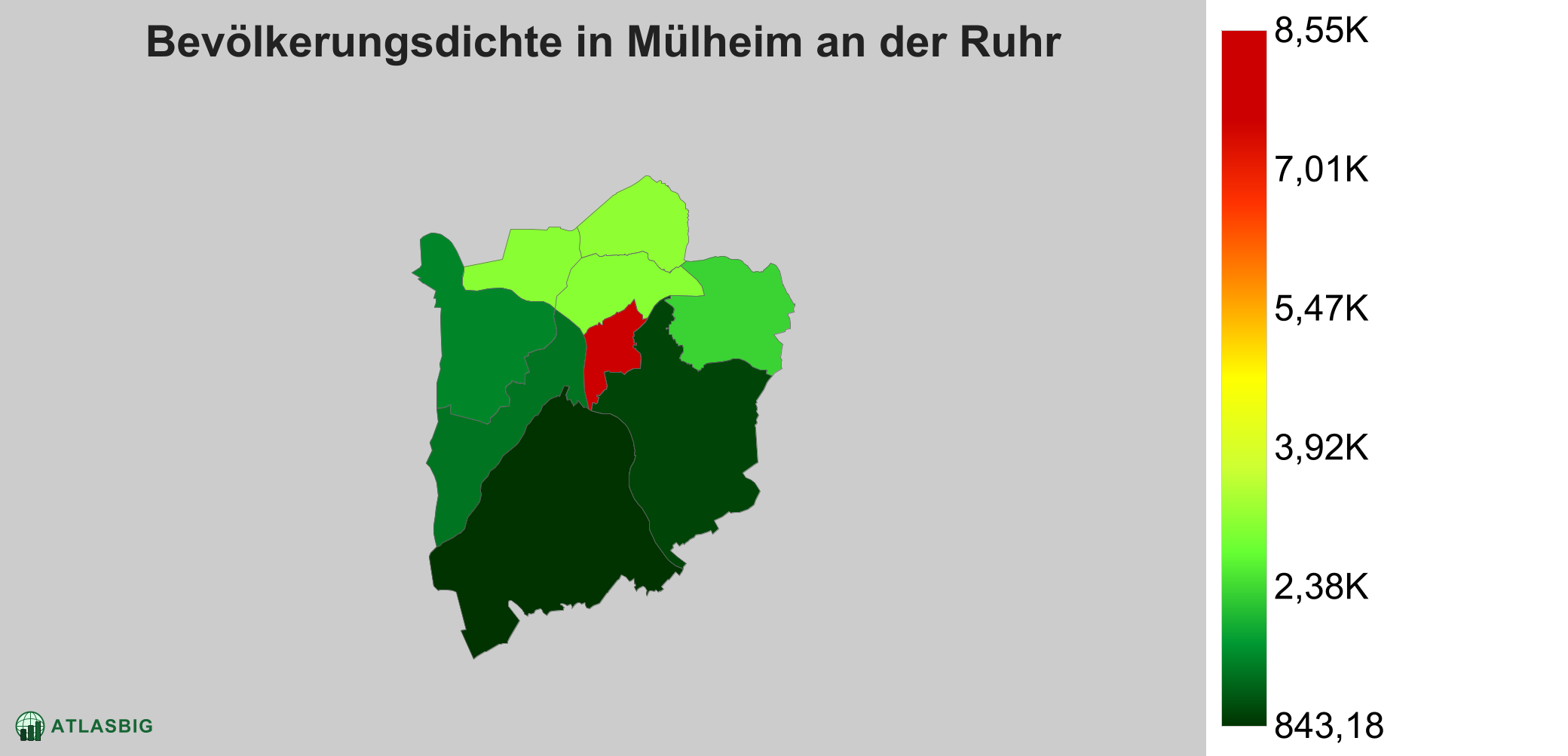 Bevölkerungsdichte in Mülheim an der Ruhr: Die am dichtesten besiedelten Gebiete