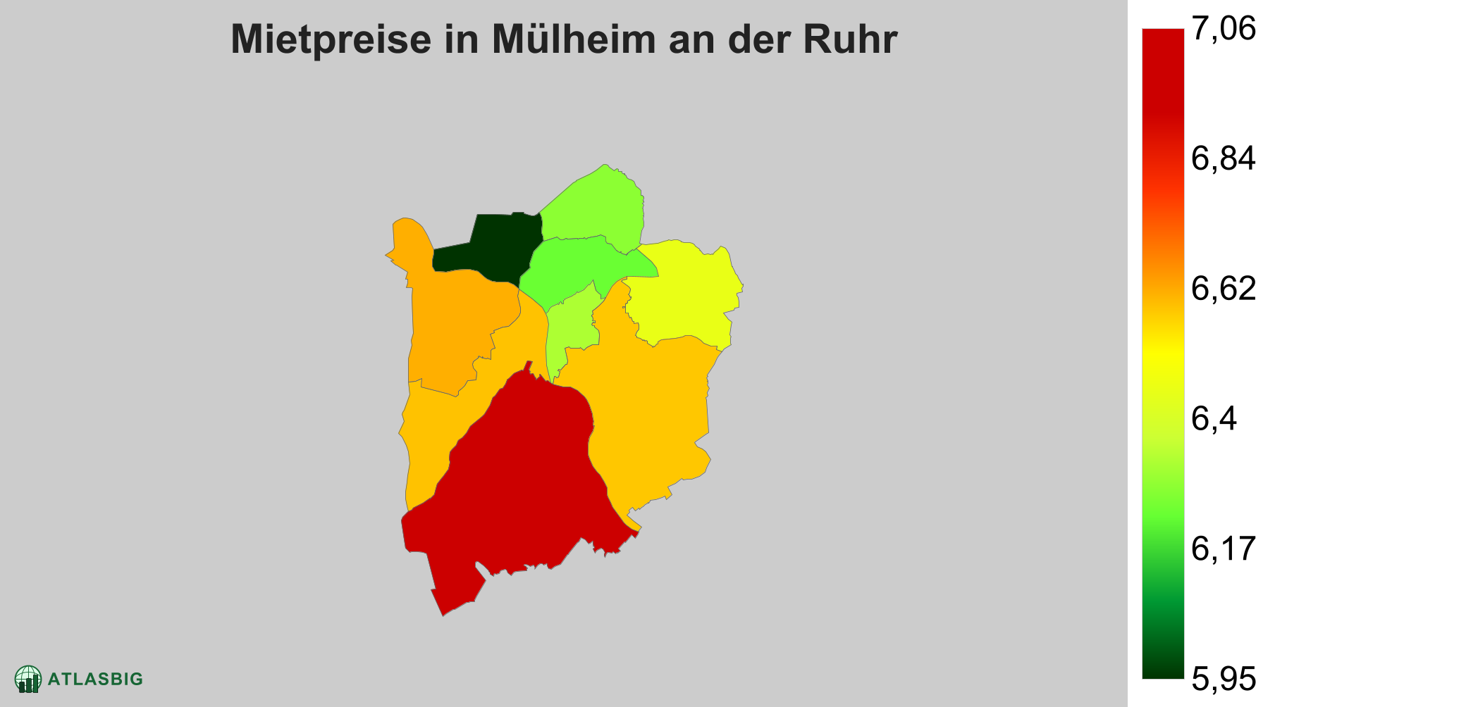 Mietpreise in Mülheim an der Ruhr: Durchschnittliche Kaltmiete pro m²