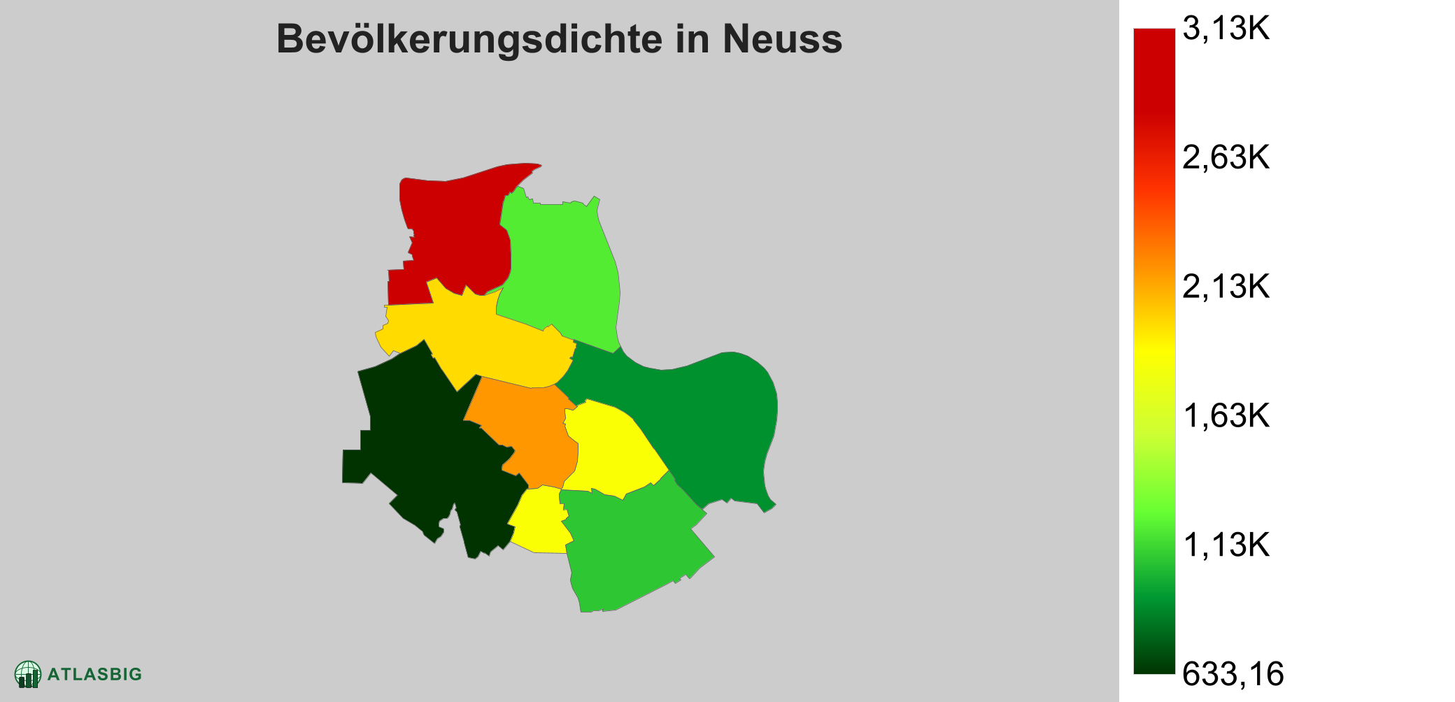 Bevölkerungsdichte in Neuss: Die am dichtesten besiedelten Gebiete