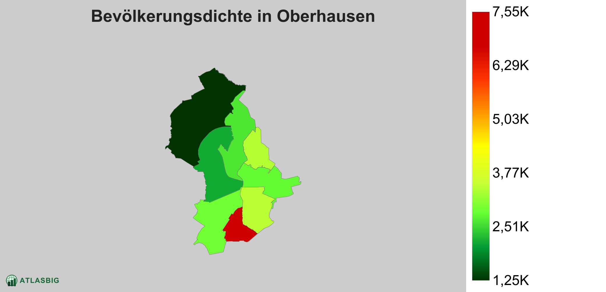 Bevölkerungsdichte in Oberhausen: Die am dichtesten besiedelten Gebiete