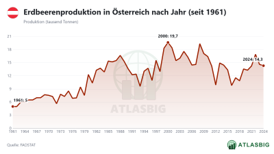 Erdbeerenproduktion in Österreich nach Jahr (seit 1961)
