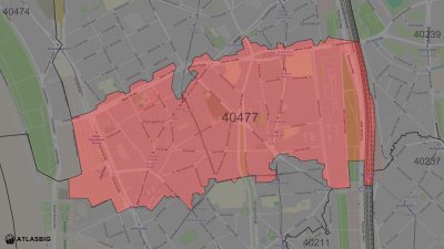 40477 mit angrenzenden Postleitzahlen Thumbnail