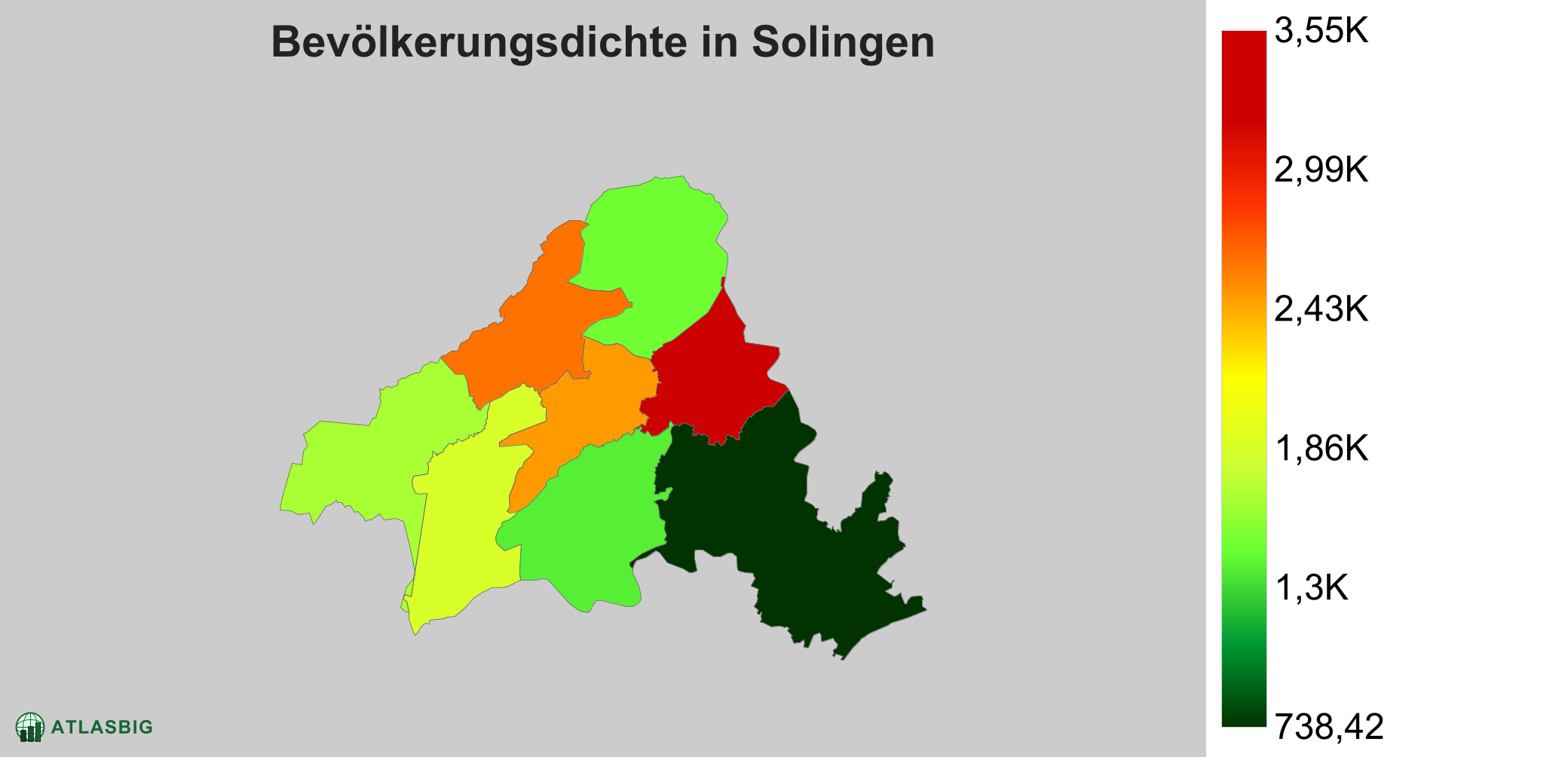 Bevölkerungsdichte in Solingen: Die am dichtesten besiedelten Gebiete
