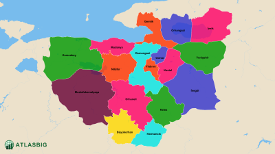 Karte der Bezirke von Bursa & Bevölkerungsstatistiken Thumbnail