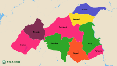 Karte der Bezirke von Gaziantep & Bevölkerungsstatistiken Thumbnail