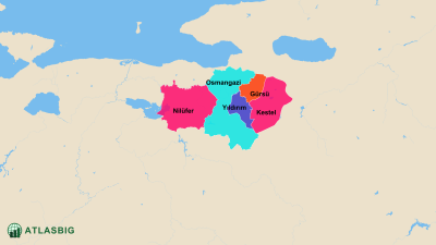 Karte der zentralen Bezirke von Bursa Thumbnail