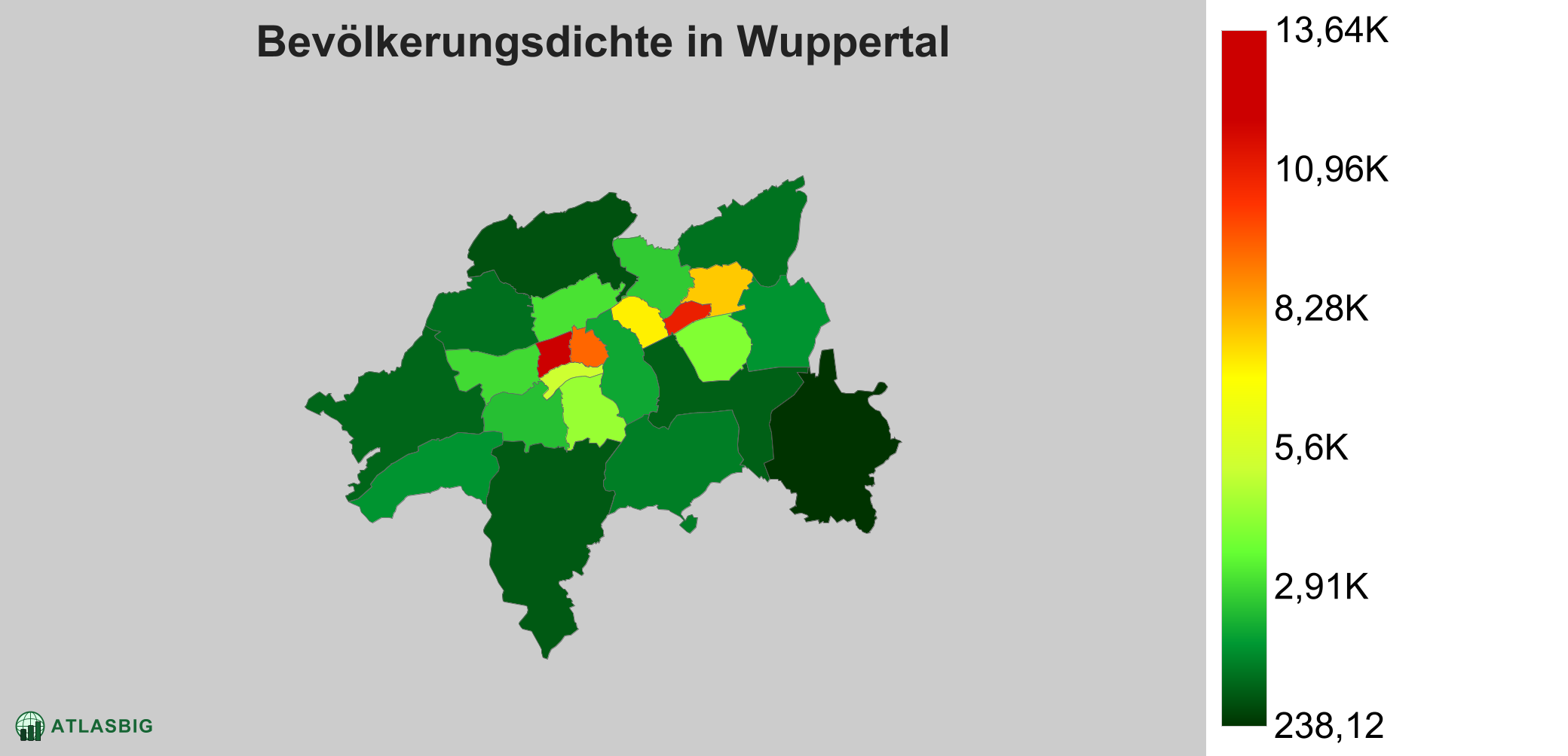 Bevölkerungsdichte in Wuppertal: Die am dichtesten besiedelten Gebiete